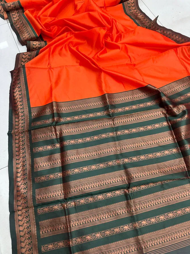 Orange Penther By Aab Art Silk Jacquard Border Saree Wholesale In India